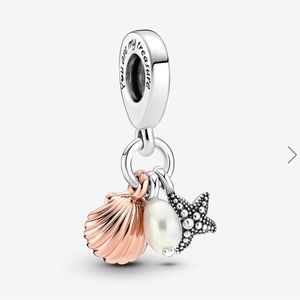 PANDORA Treated Freshwater Cultured Pearl, Starfish & Shell Triple Dangle Charm